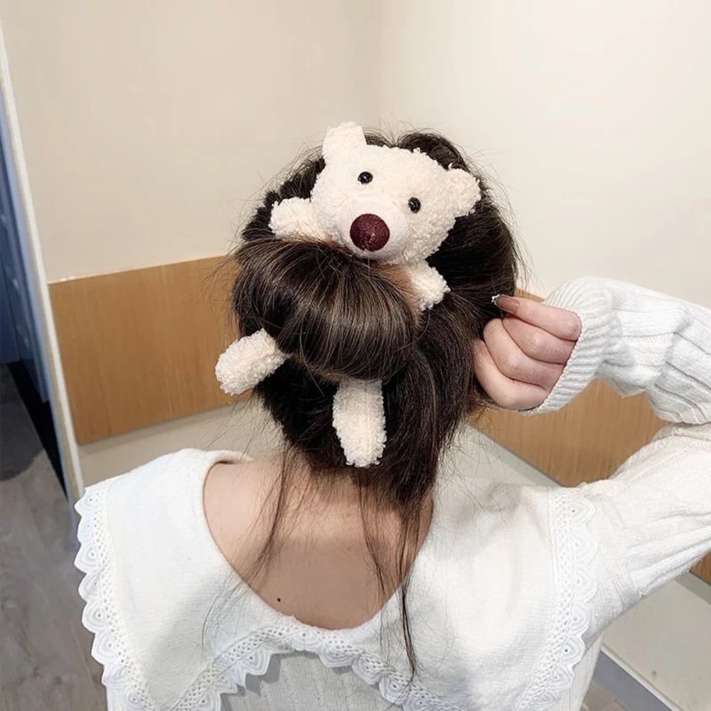 Unbranded Plush Teddy Bear Hair Tie Scrunchie Cream‎ Sherpa Kids Accessory
